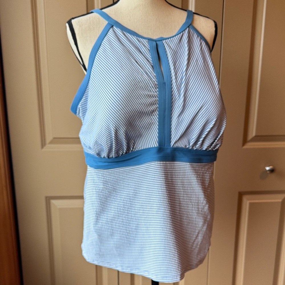 Land’s End Seersucker Blue tankini swim top